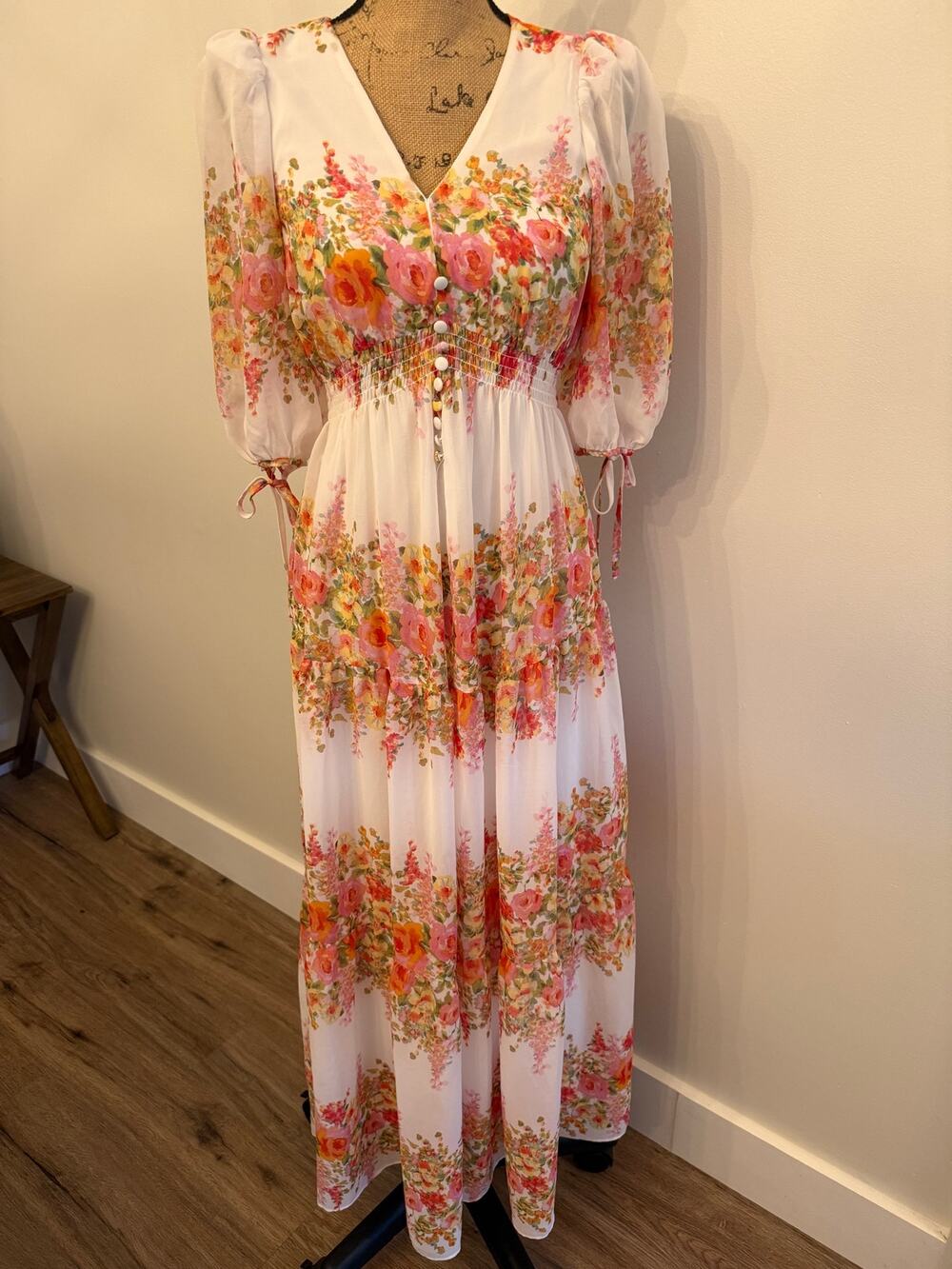 Taylor Floral Striped Chiffon Maxi Dress Size 2
